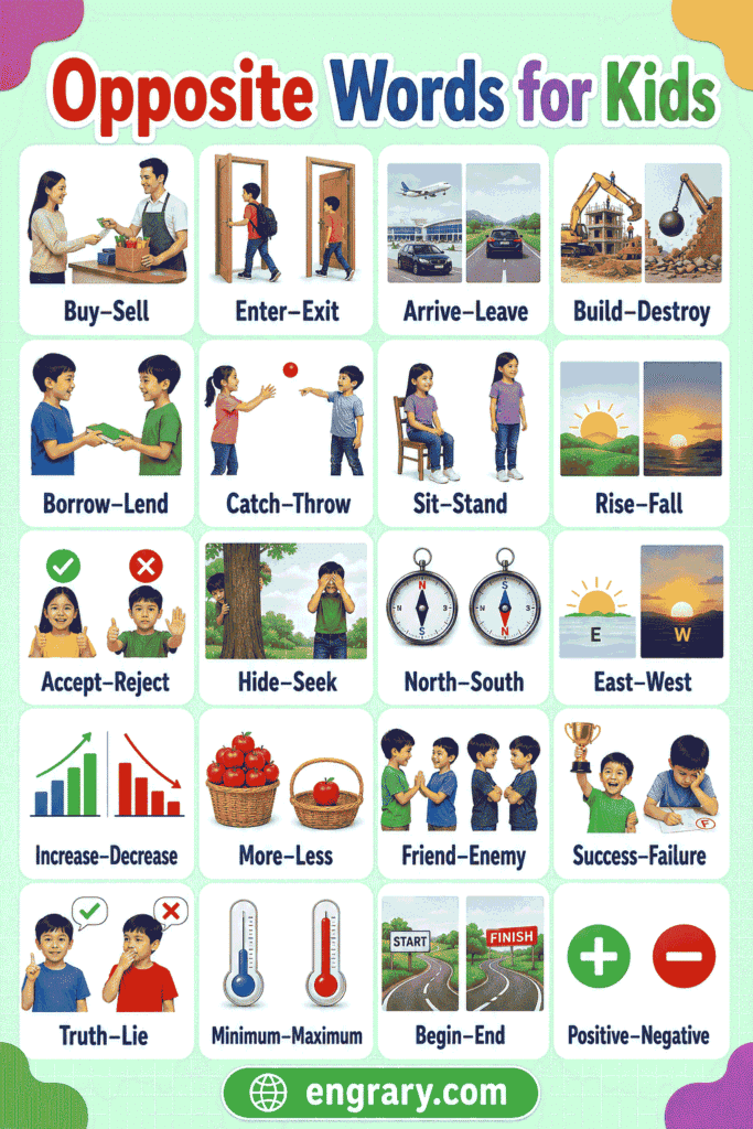 Common Opposite Words for Kids