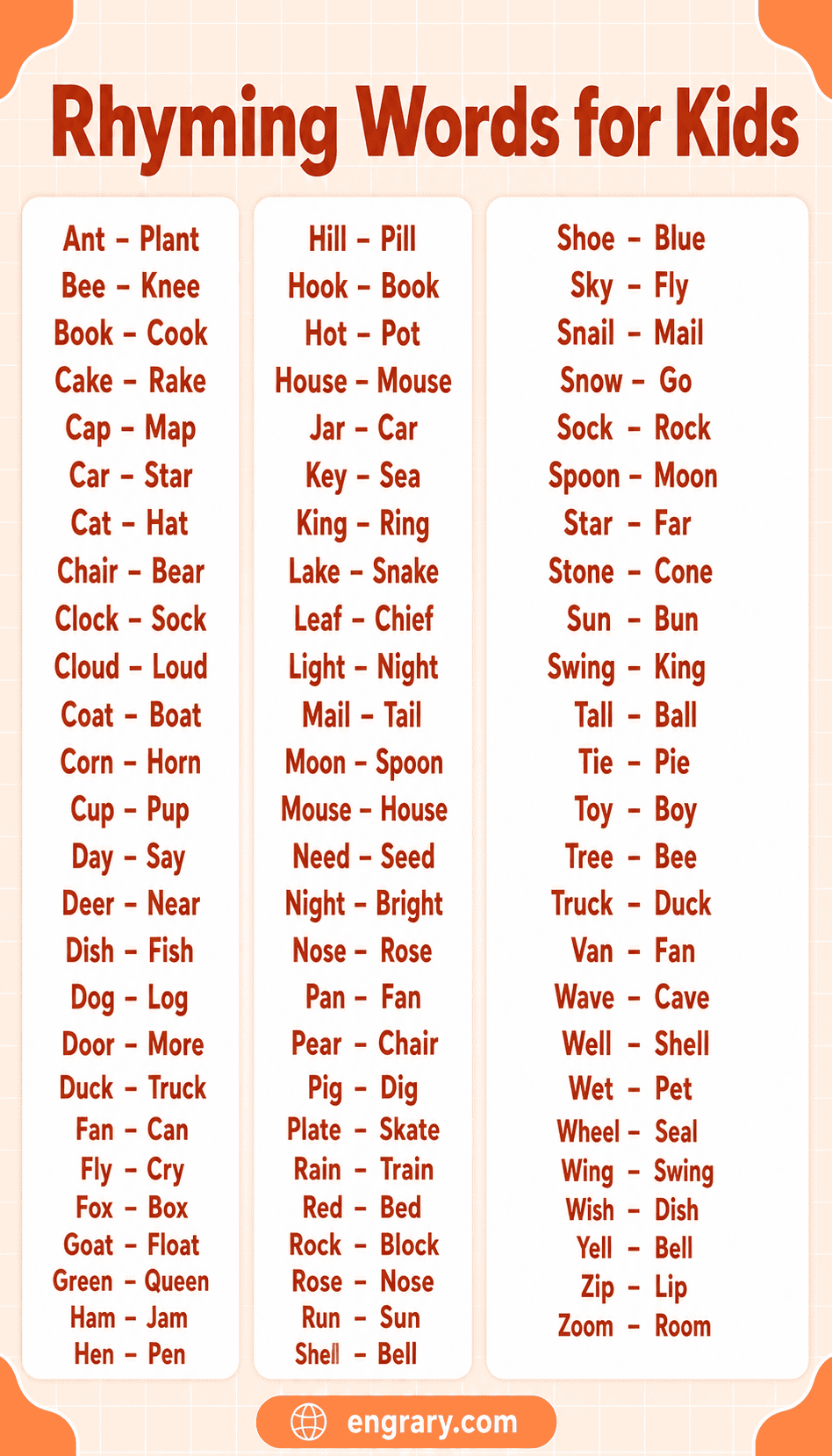 Easy Rhyming Words List for Kids and Beginners