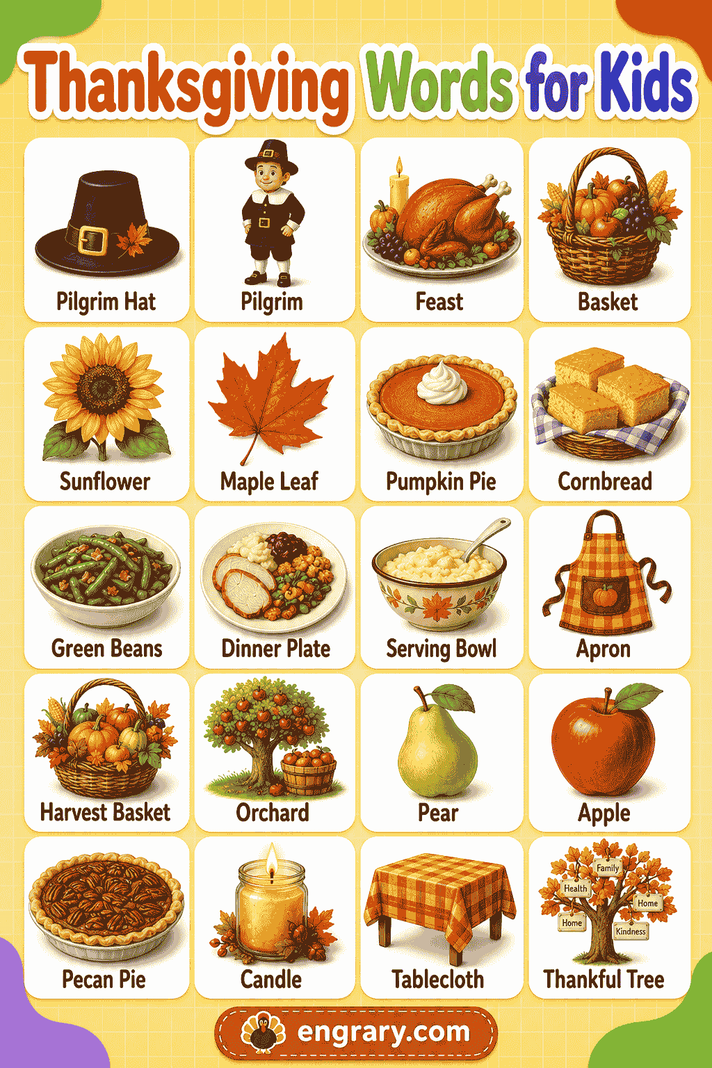 Easy Thanksgiving Words with Pictures for Kids
