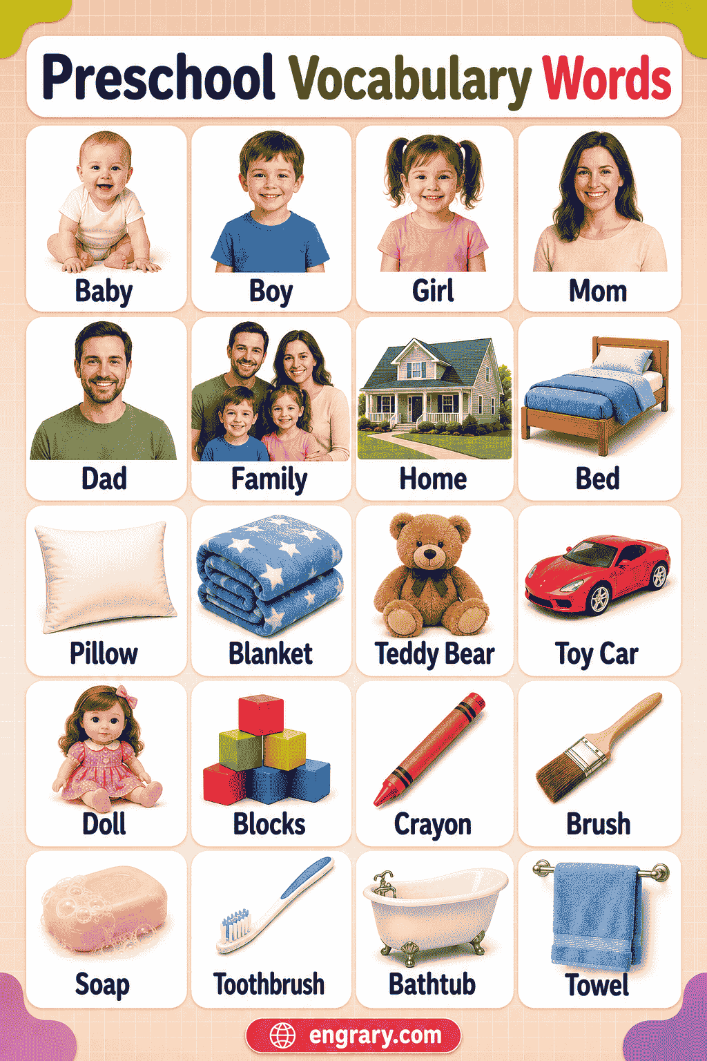 First Words for Preschoolers with Pictures and Examples