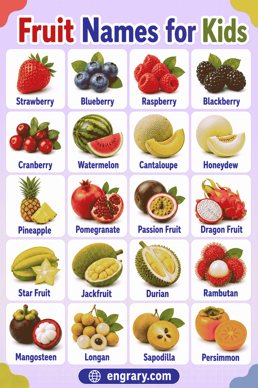Fruit Names List for Preschool and Kindergarten