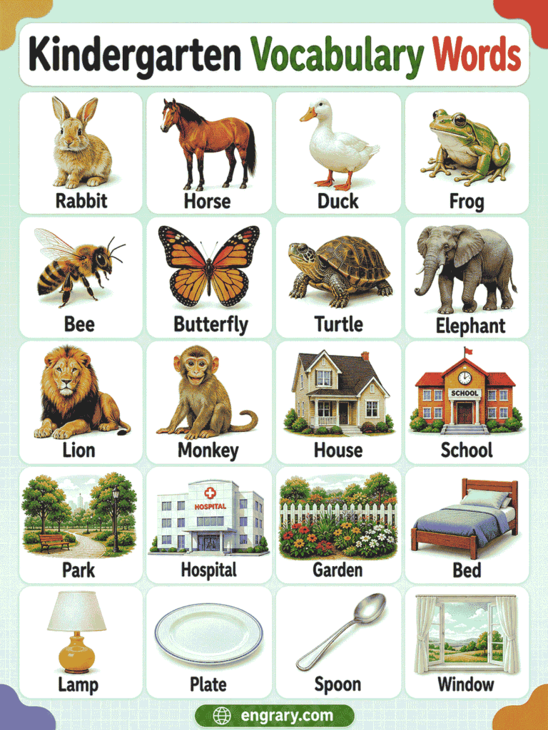 Kindergarten Vocabulary Words Chart