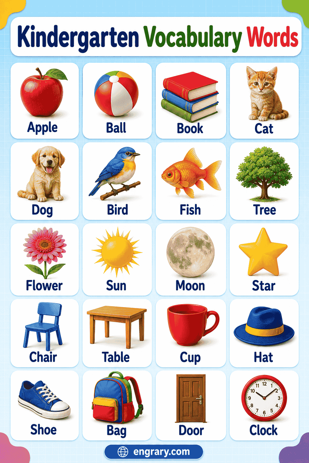 Kindergarten Vocabulary Words Easy Word List for Kids