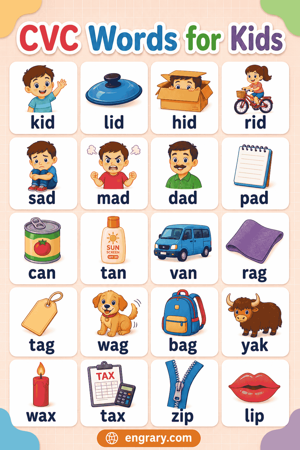 List of CVC Words for Kids