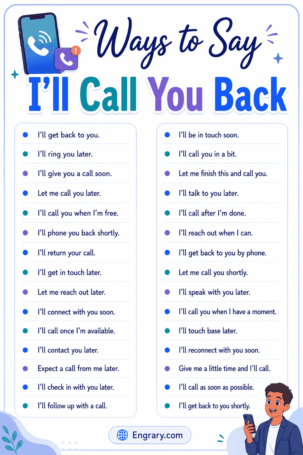 Professional phrases to promise a return call in business and workplace conversations