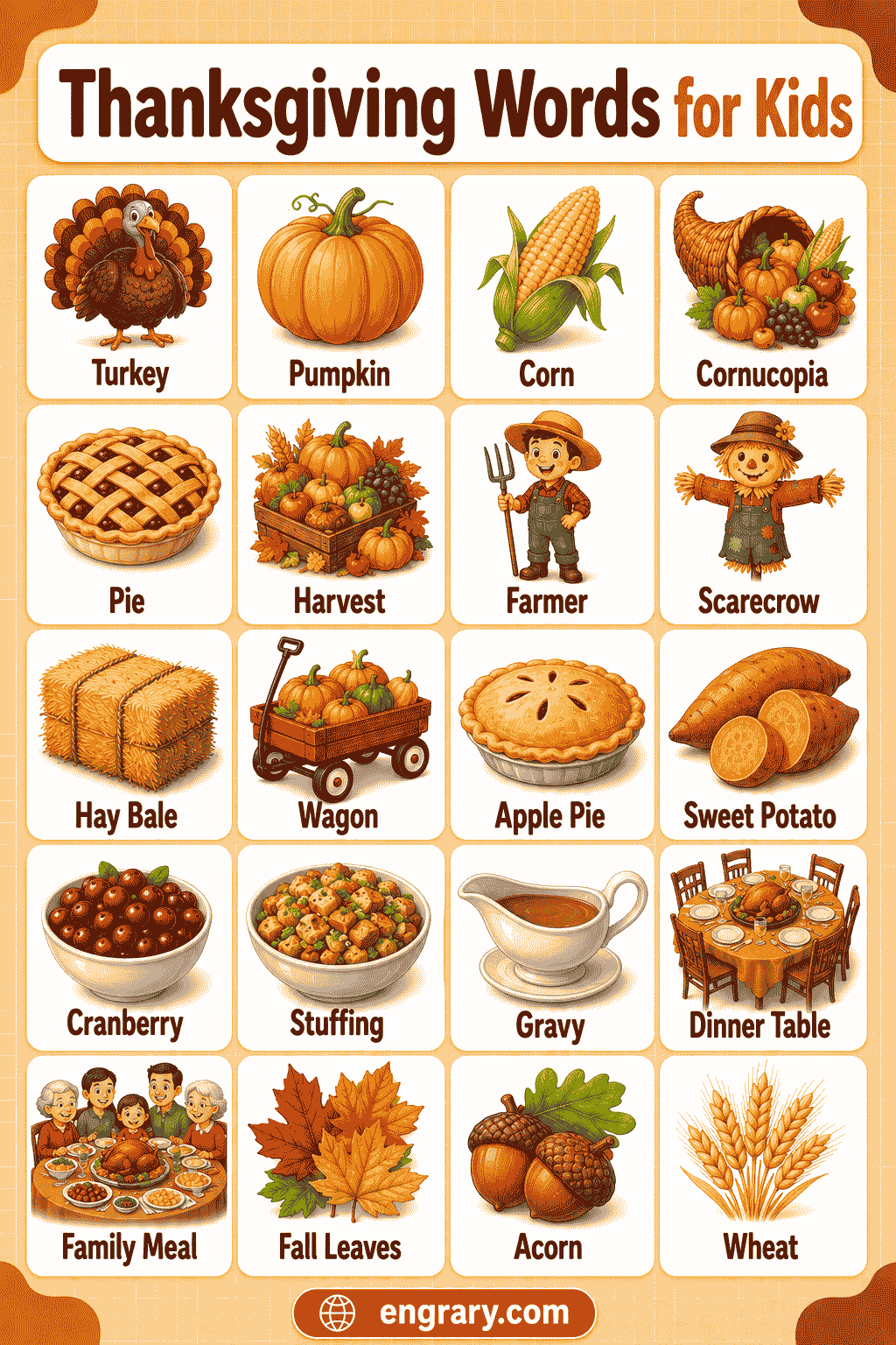 Thanksgiving Words for Kids List, Meanings & Pictures