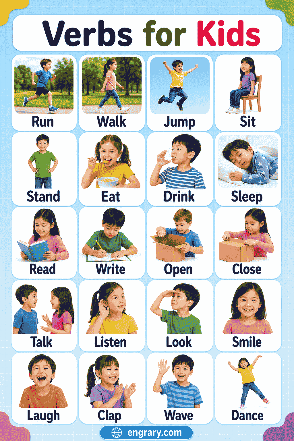 Verbs for Kids with Pictures and Meanings