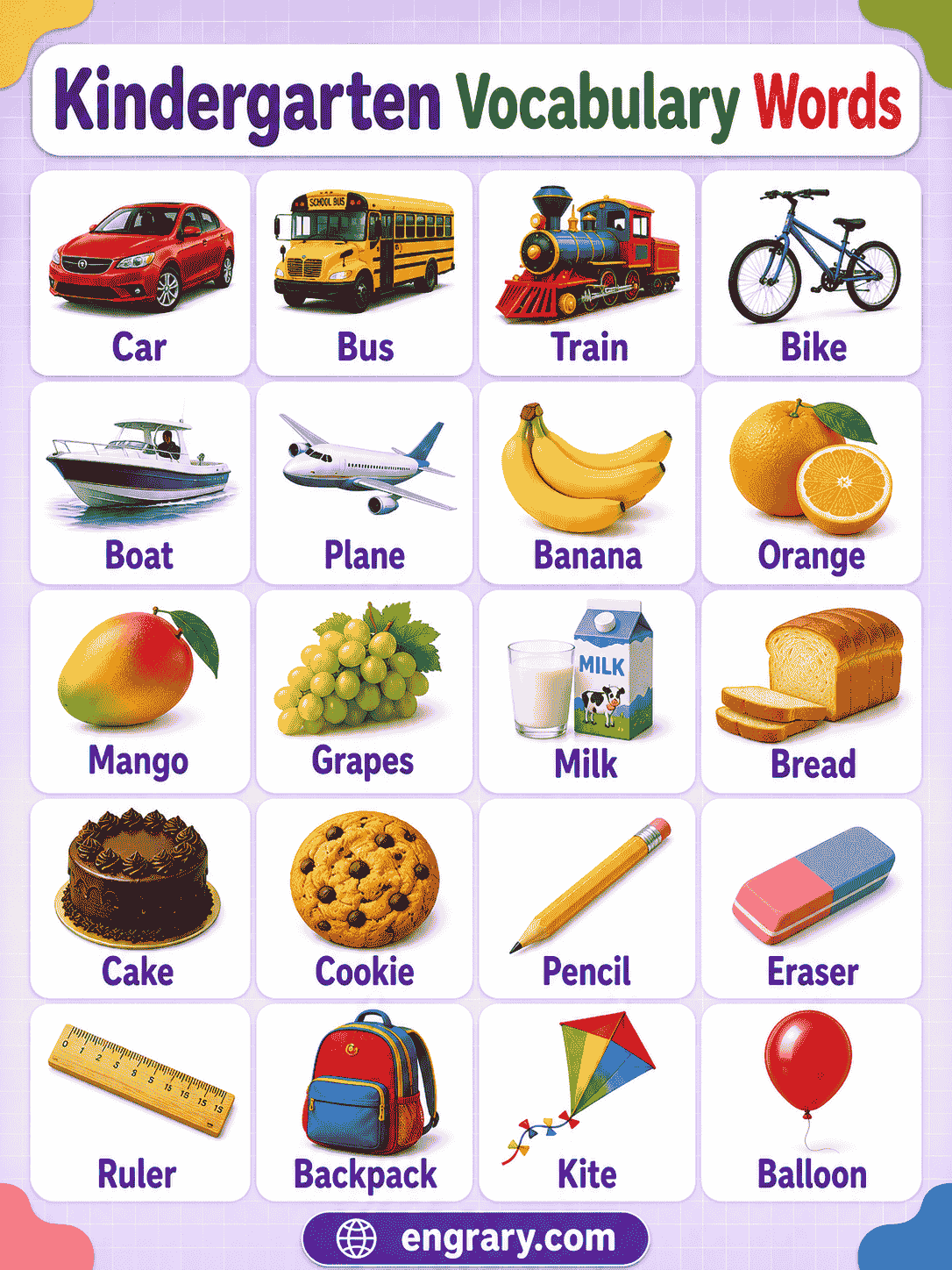 Vocabulary Words for Kindergarten with Examples