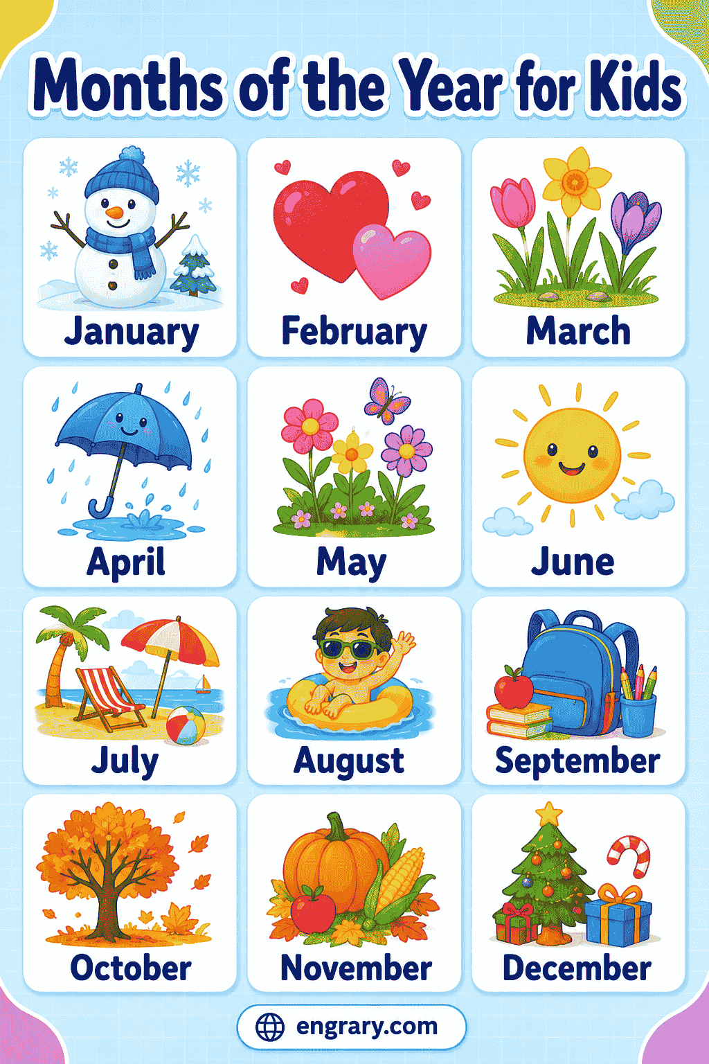 12 Months of the Year Chart for Kids