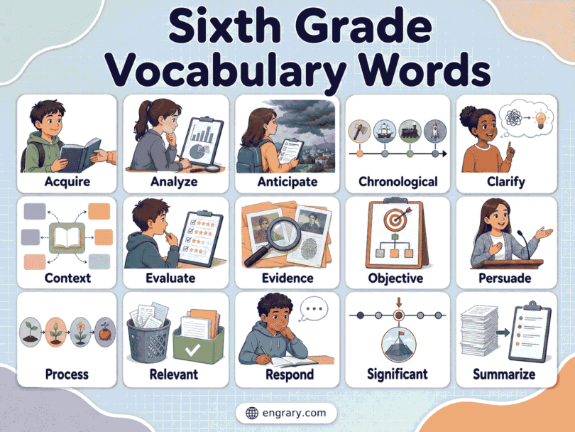 180 Sixth Grade Vocabulary Words with and Sentences