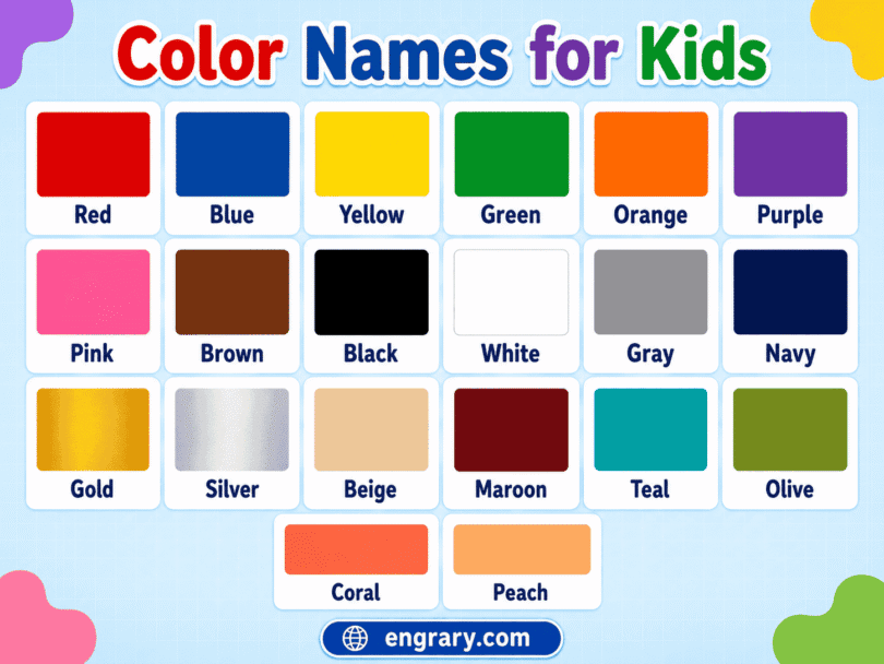 50+ Color Names for Kids with Pictures and Sentences