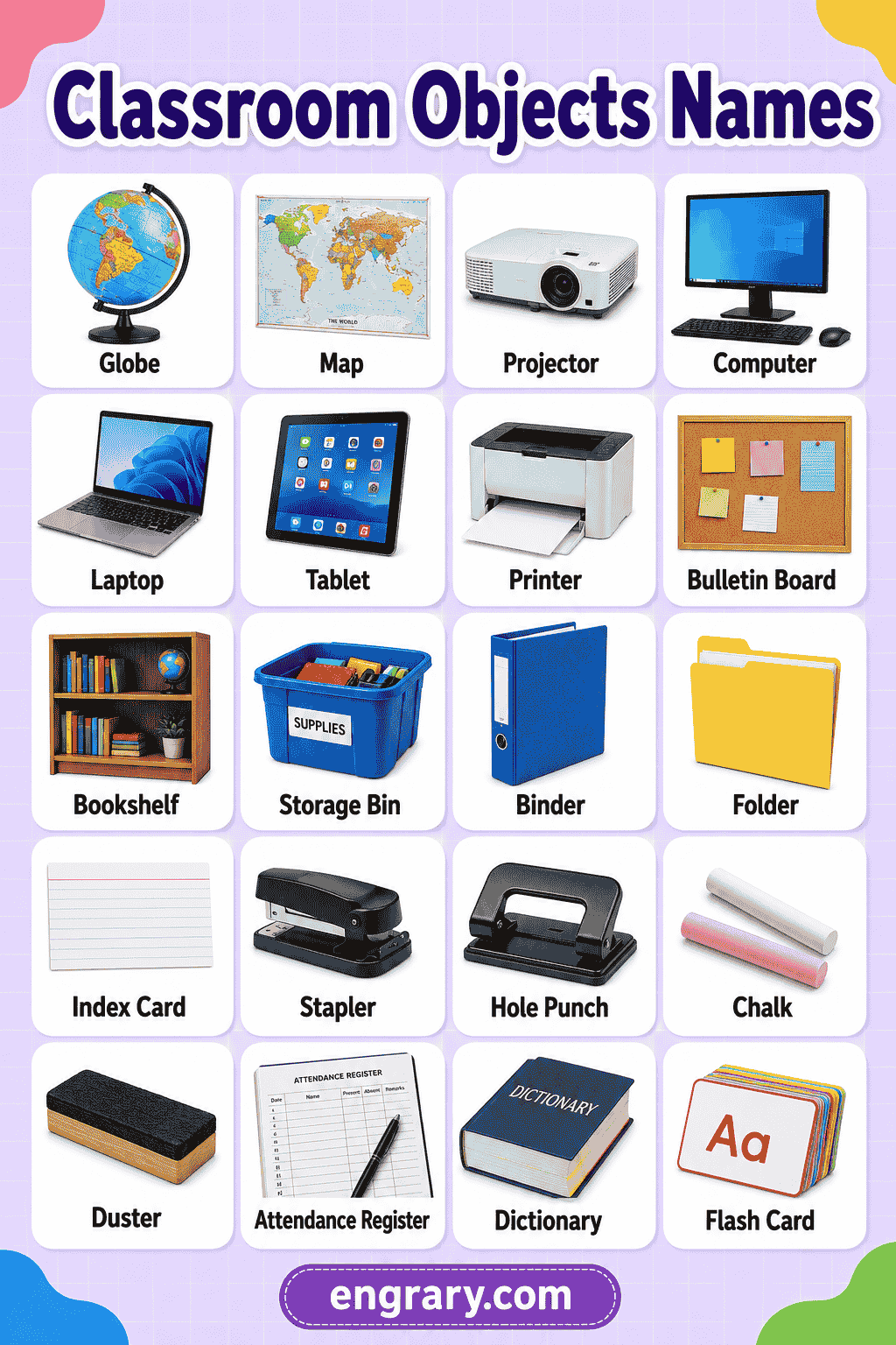 Common Classroom Objects Names with Pictures
