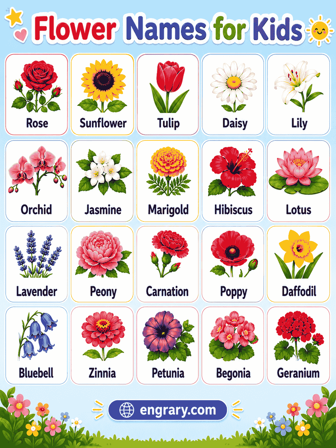 Common Flower Names for Kids to Learn Easily