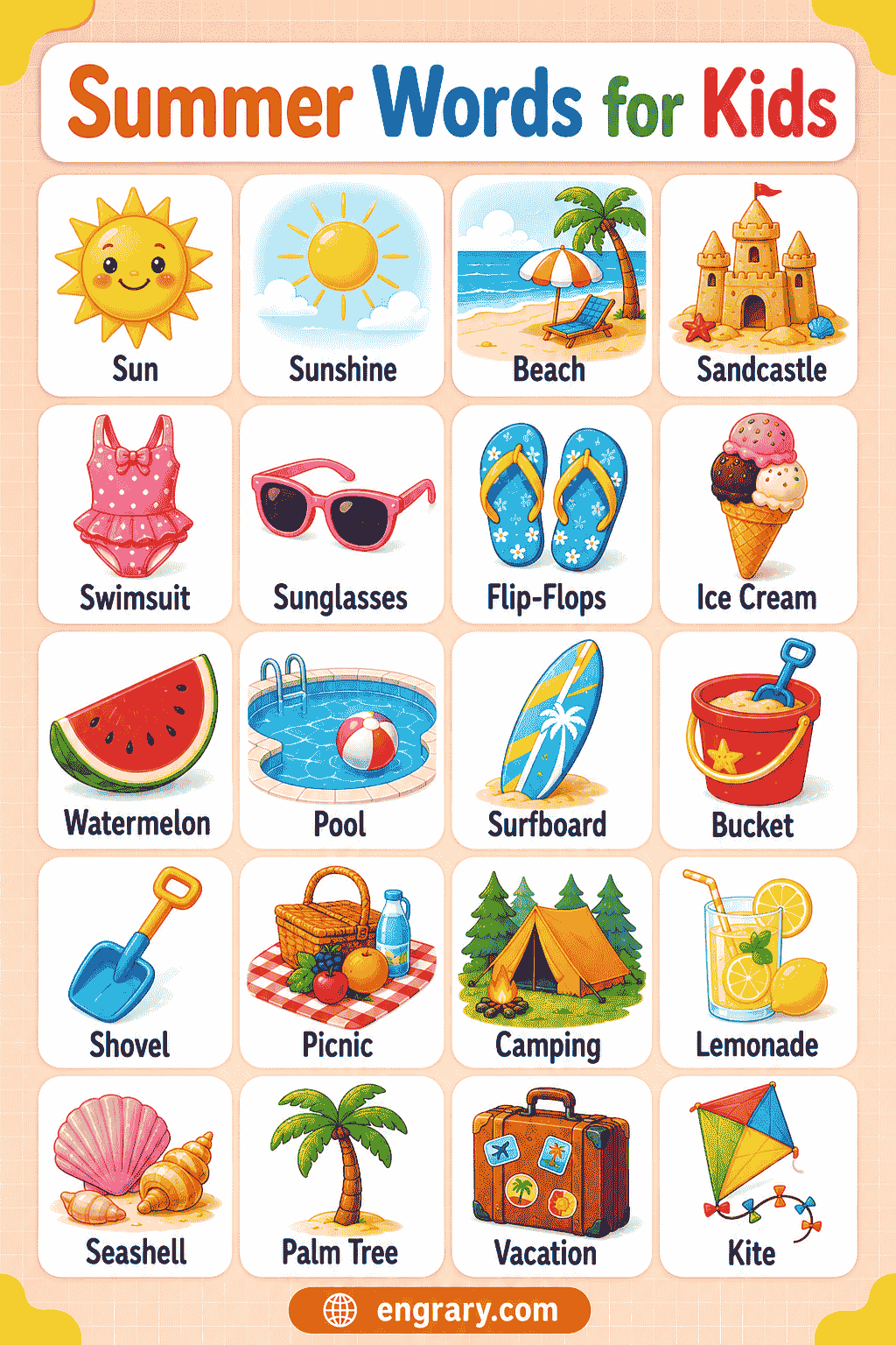 Common Summer Words for Kids with Pictures