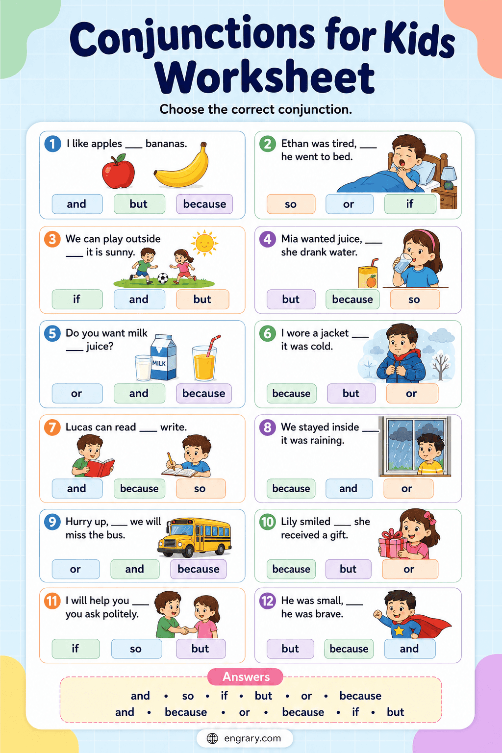 Conjunctions for kids Worksheet