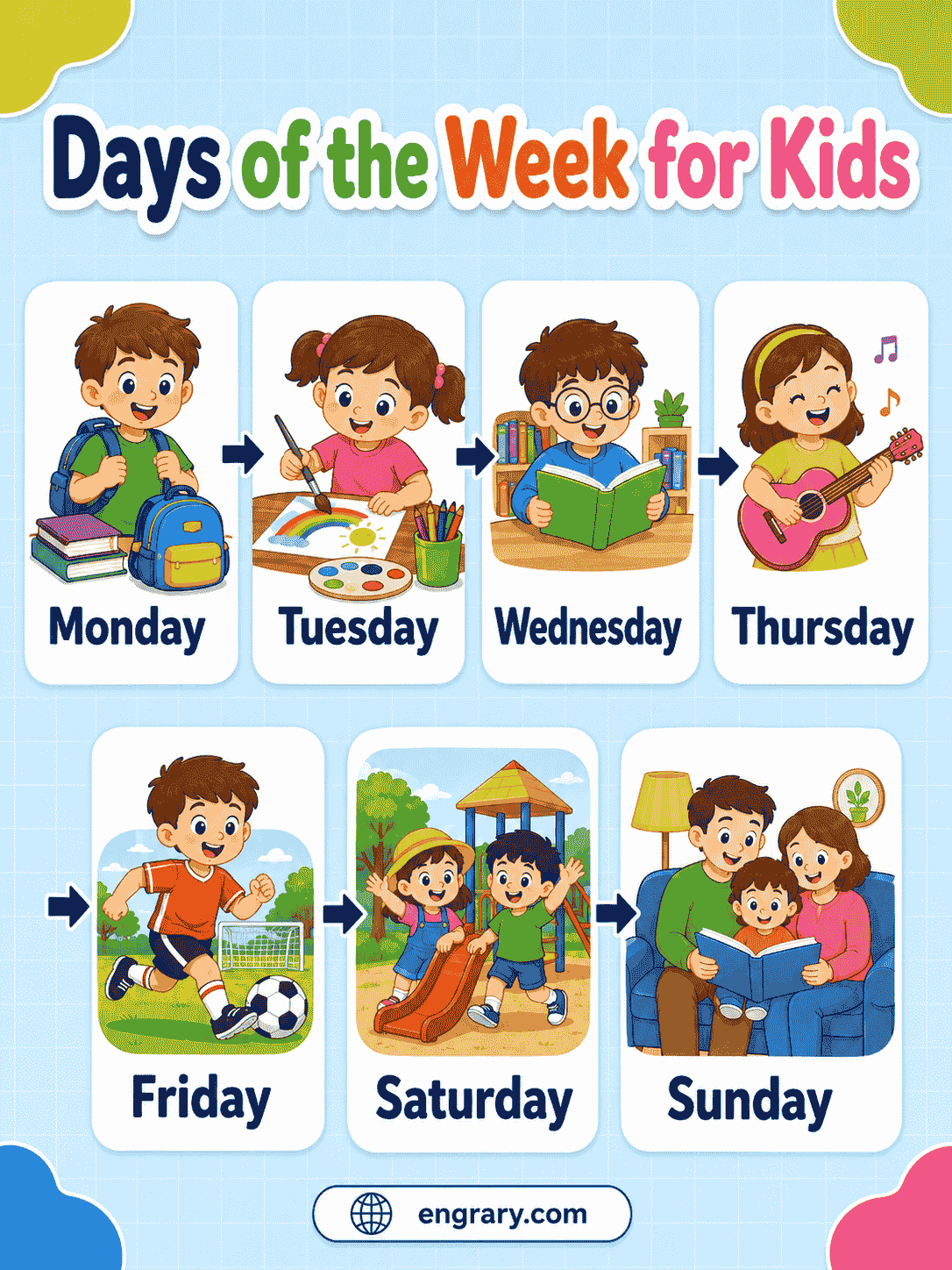 Days of the Week for Kids 7 Day Names in Order