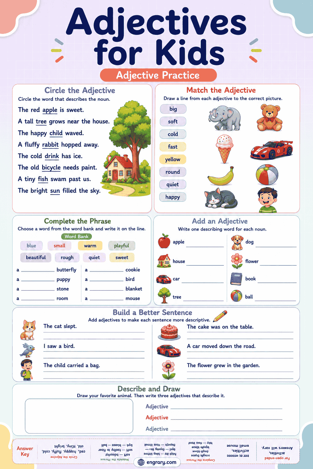 Easy Adjective Lesson for Kids with Answer Key