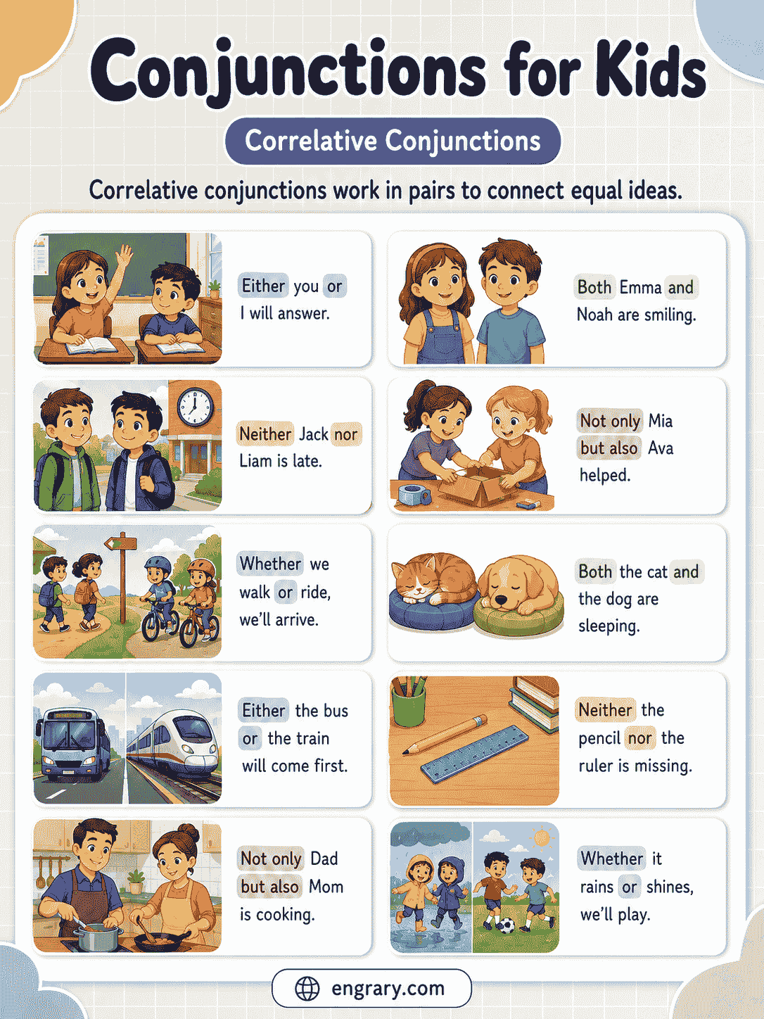 Easy Conjunctions for Kids with Examples and Practice