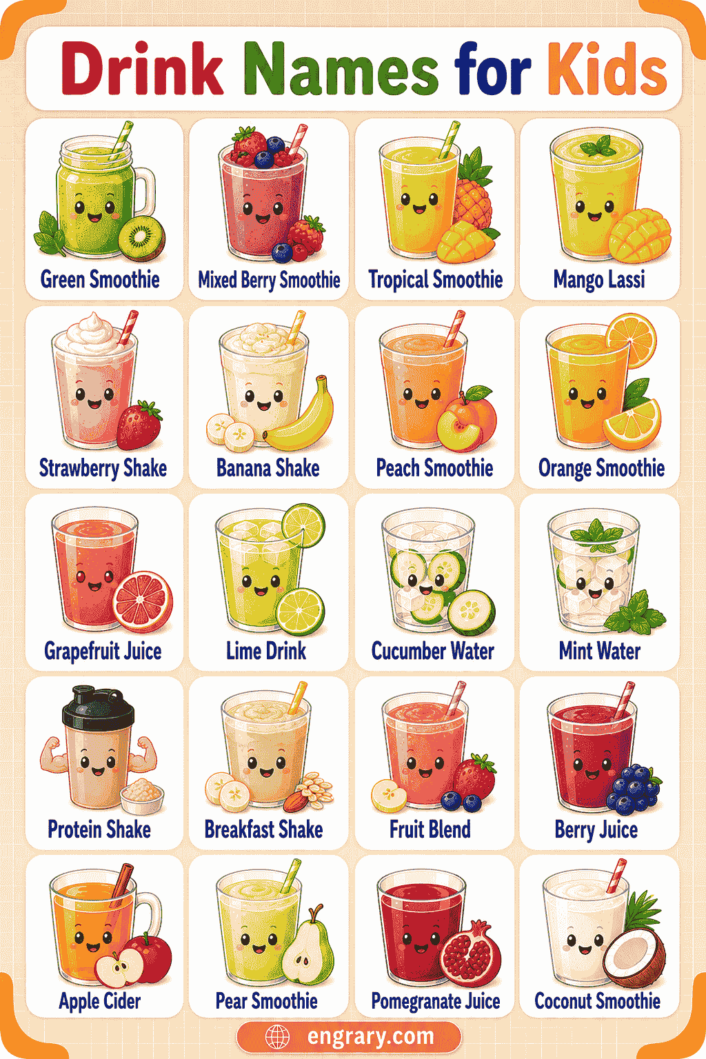 Easy Drink Words for Kids in English