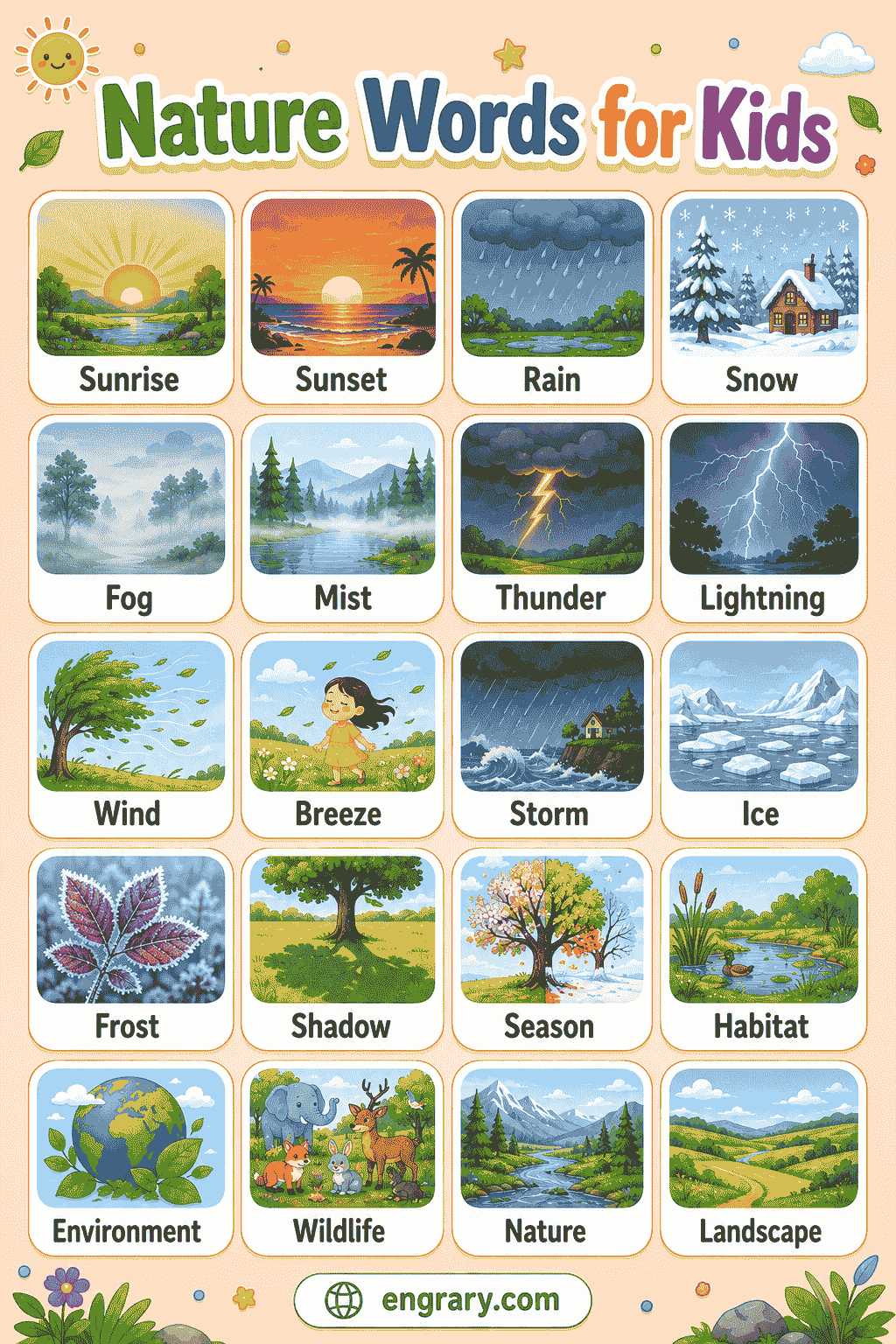 Easy Nature Words for Kids with Pictures