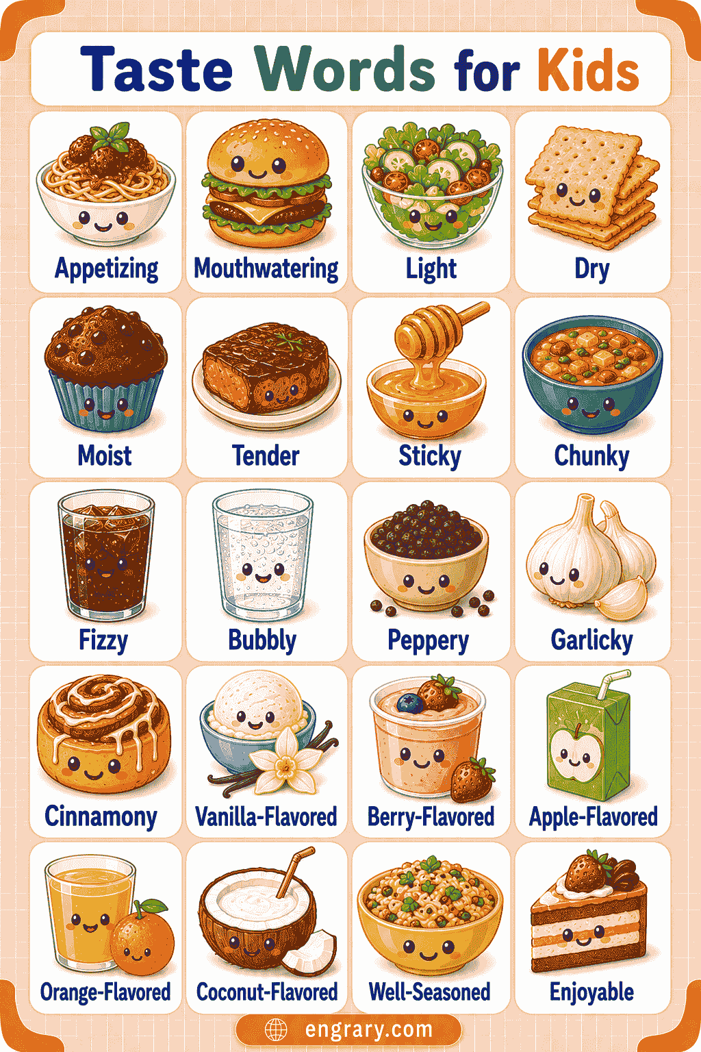 Easy Taste Adjectives for Kids with Food Examples