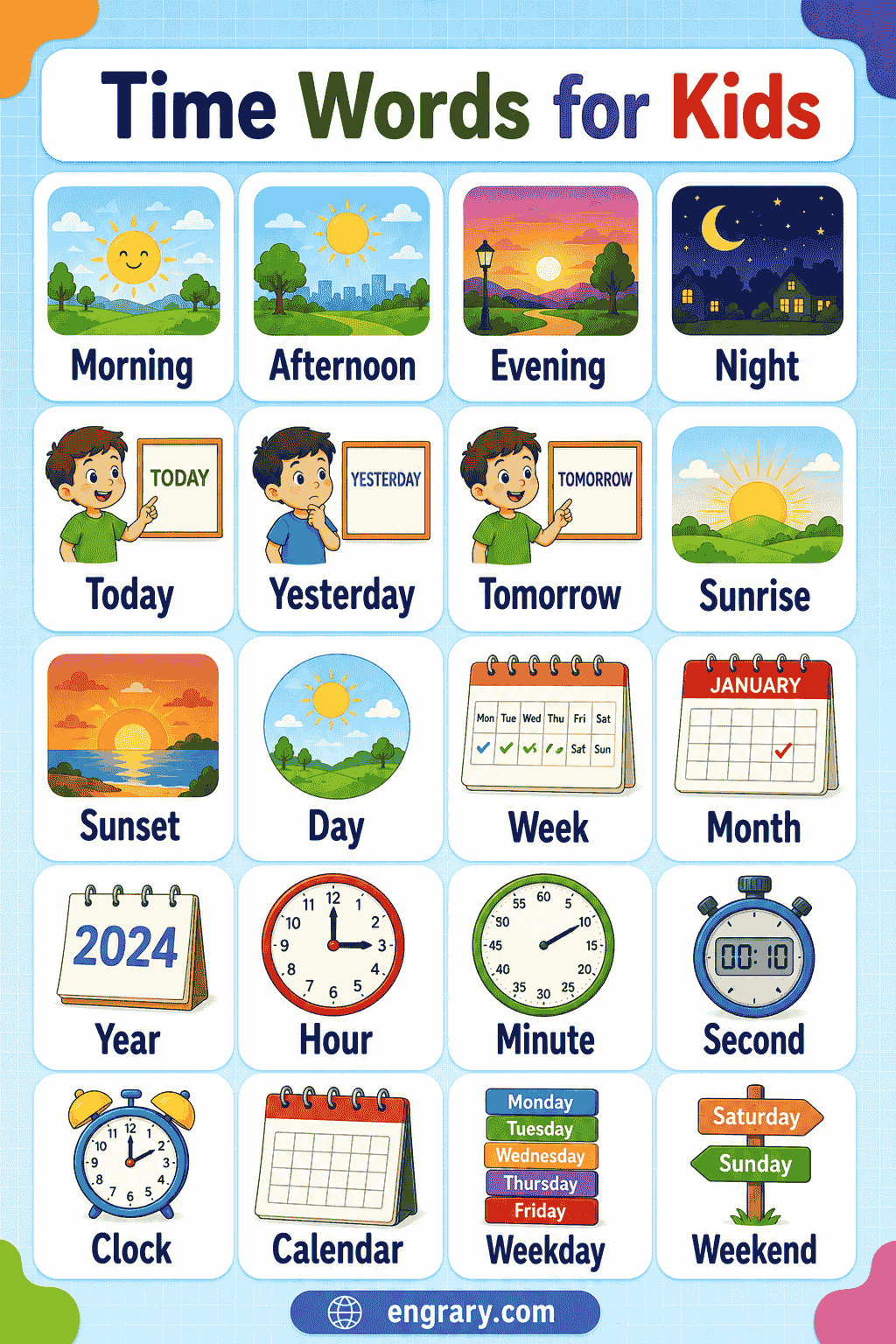 Easy Time Words for Kids with Simple Examples