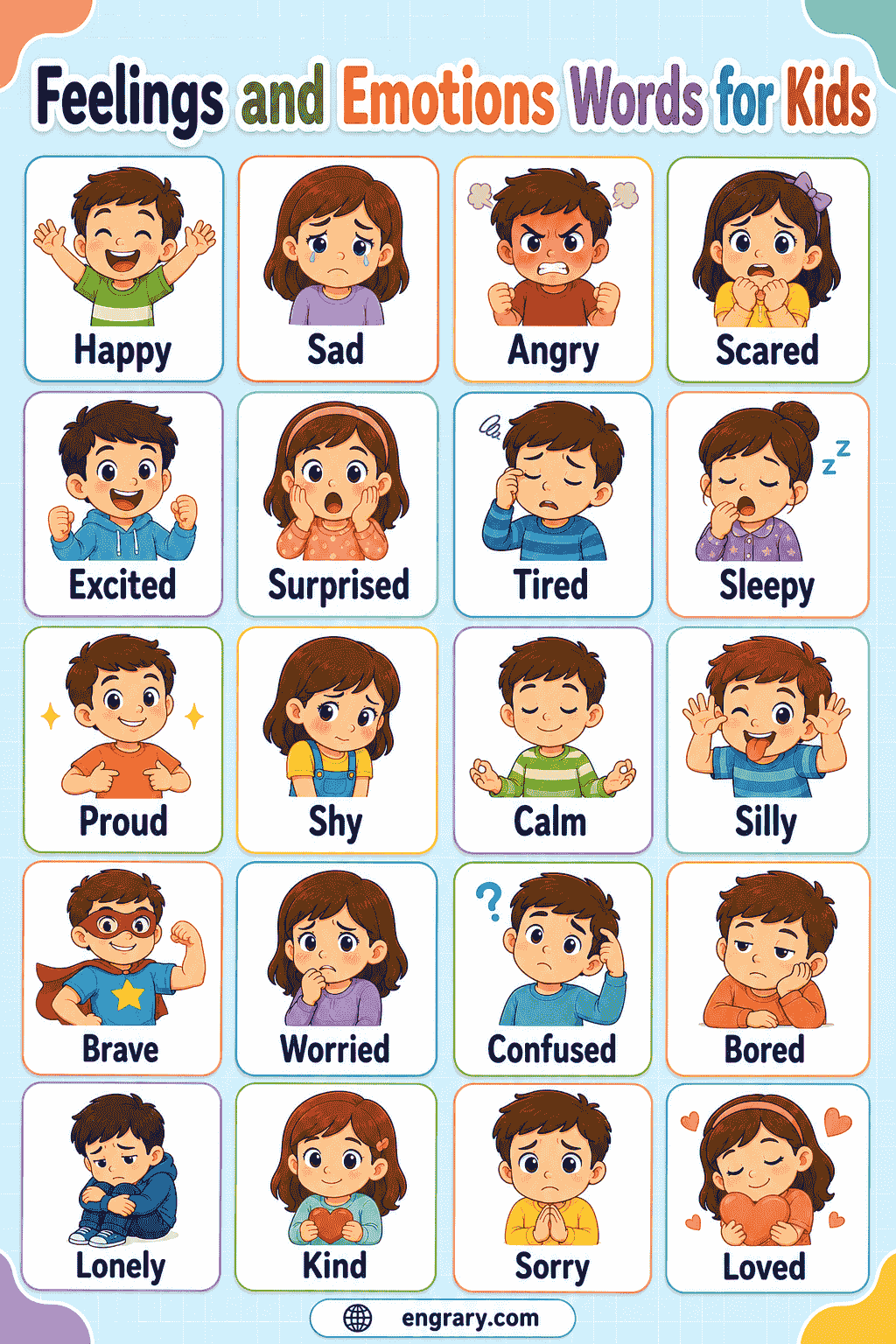 Feelings and Emotions Words for Kids with Pictures