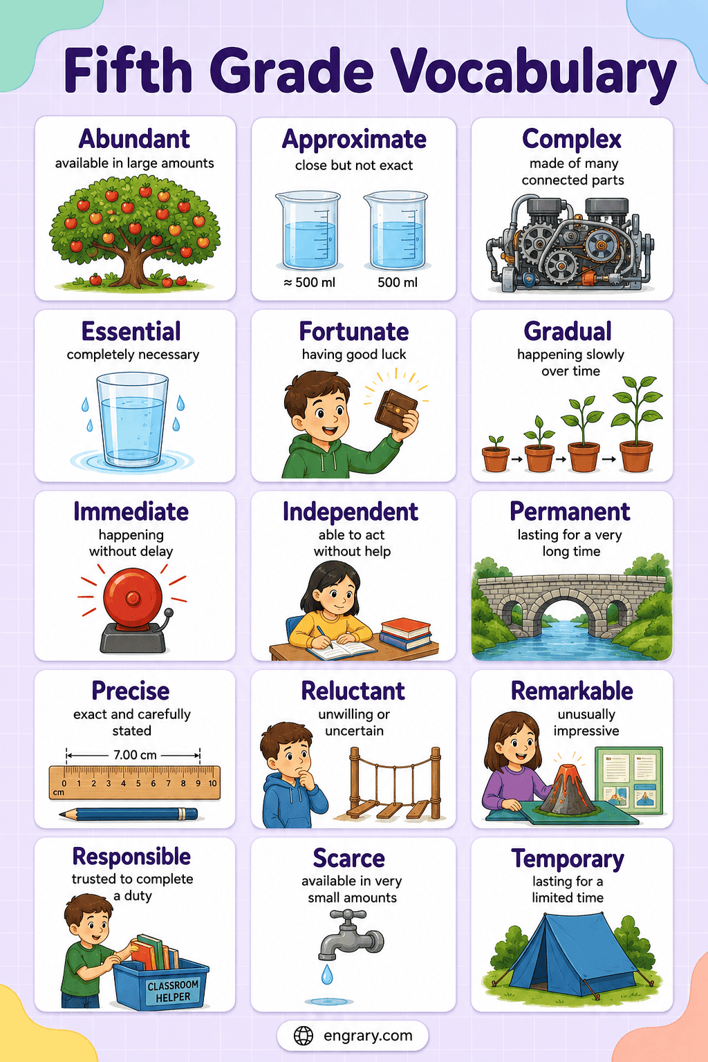 Fifth Grade Vocabulary Words with Example Sentences