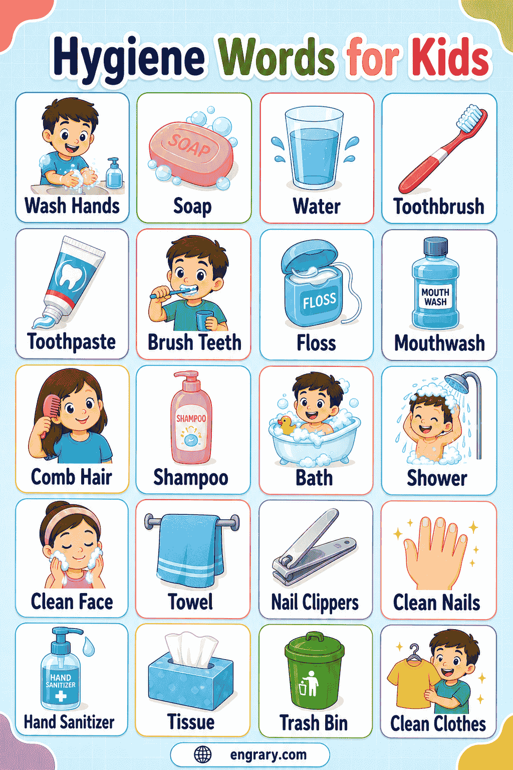 Hygiene Words for Kids with Meanings and Examples