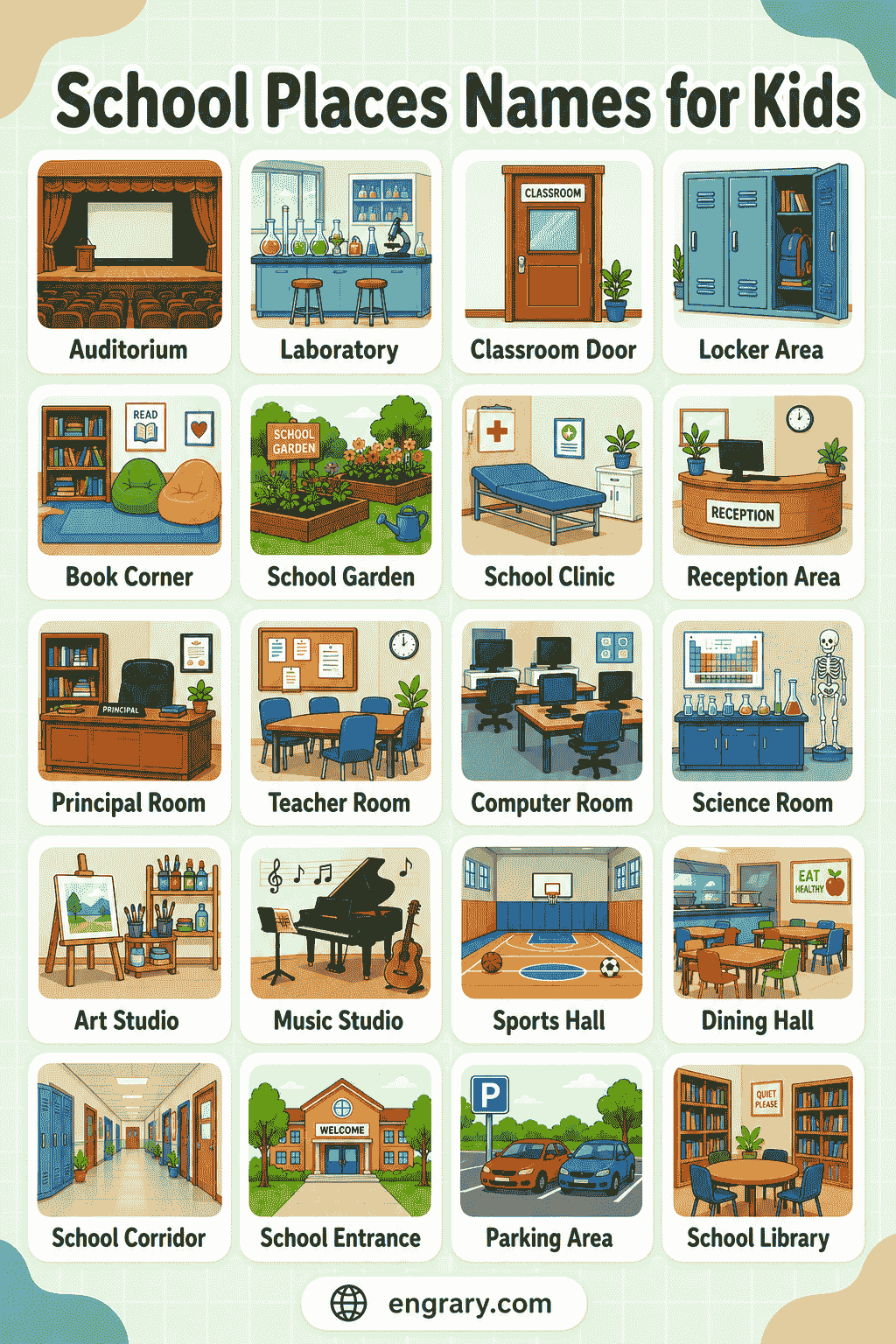 Learn School Places Names with Picture Activities