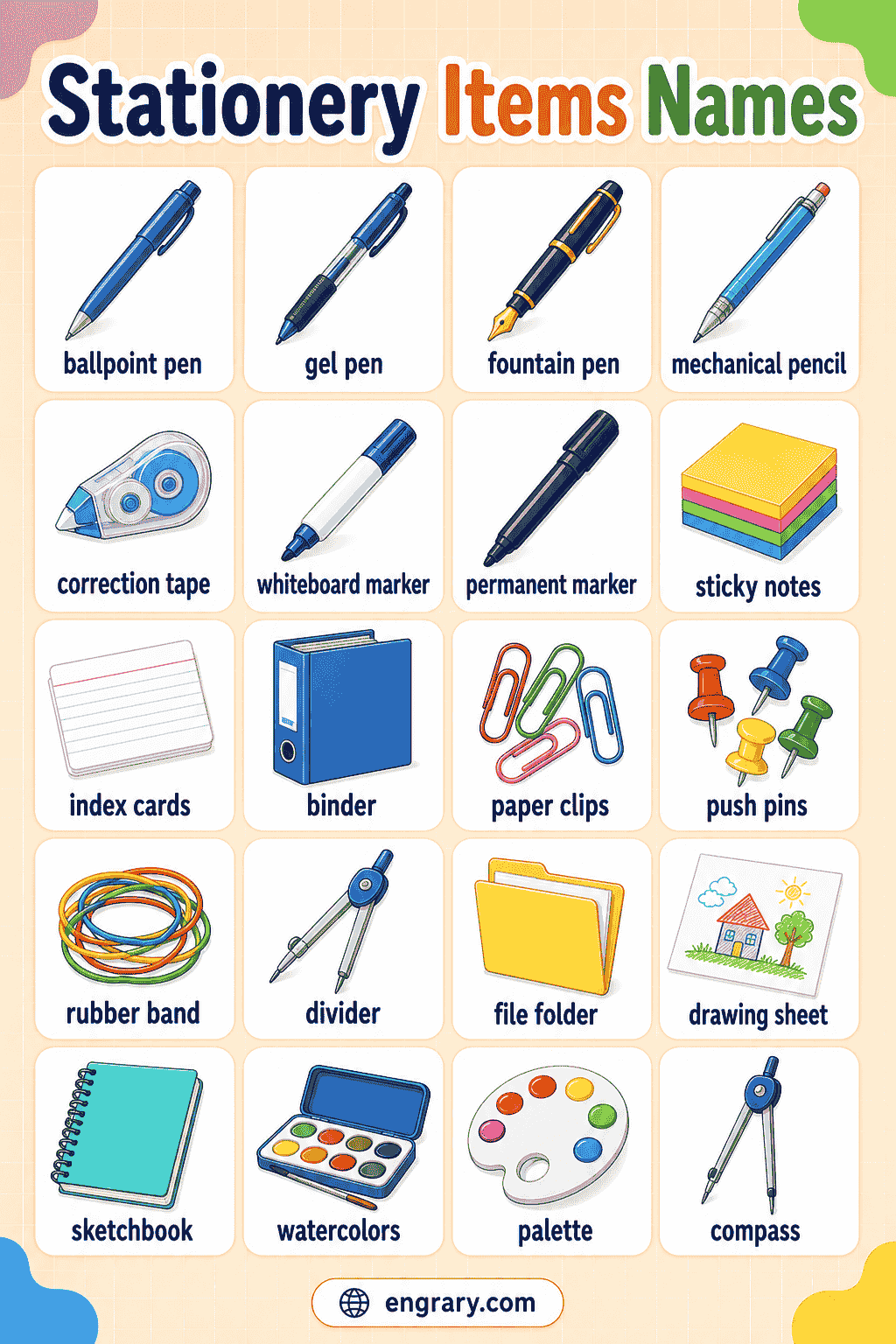 Learn Stationery Items Names with Pictures