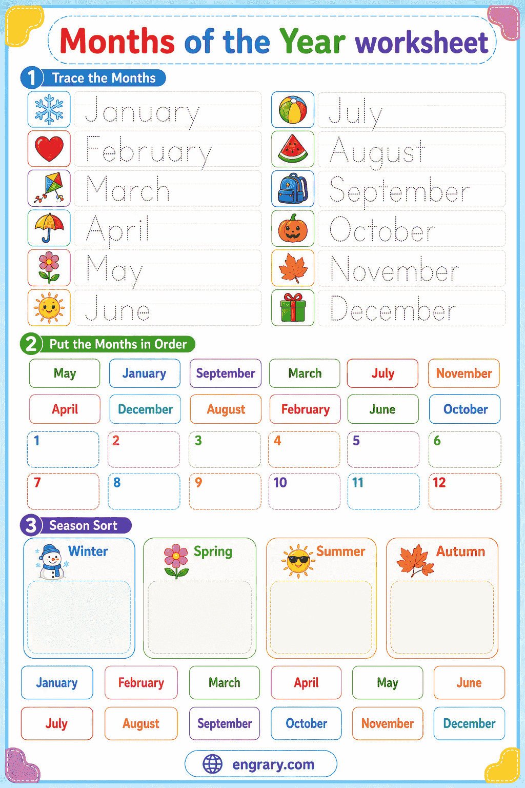 Months of the Year for Kids with Calendar Practice