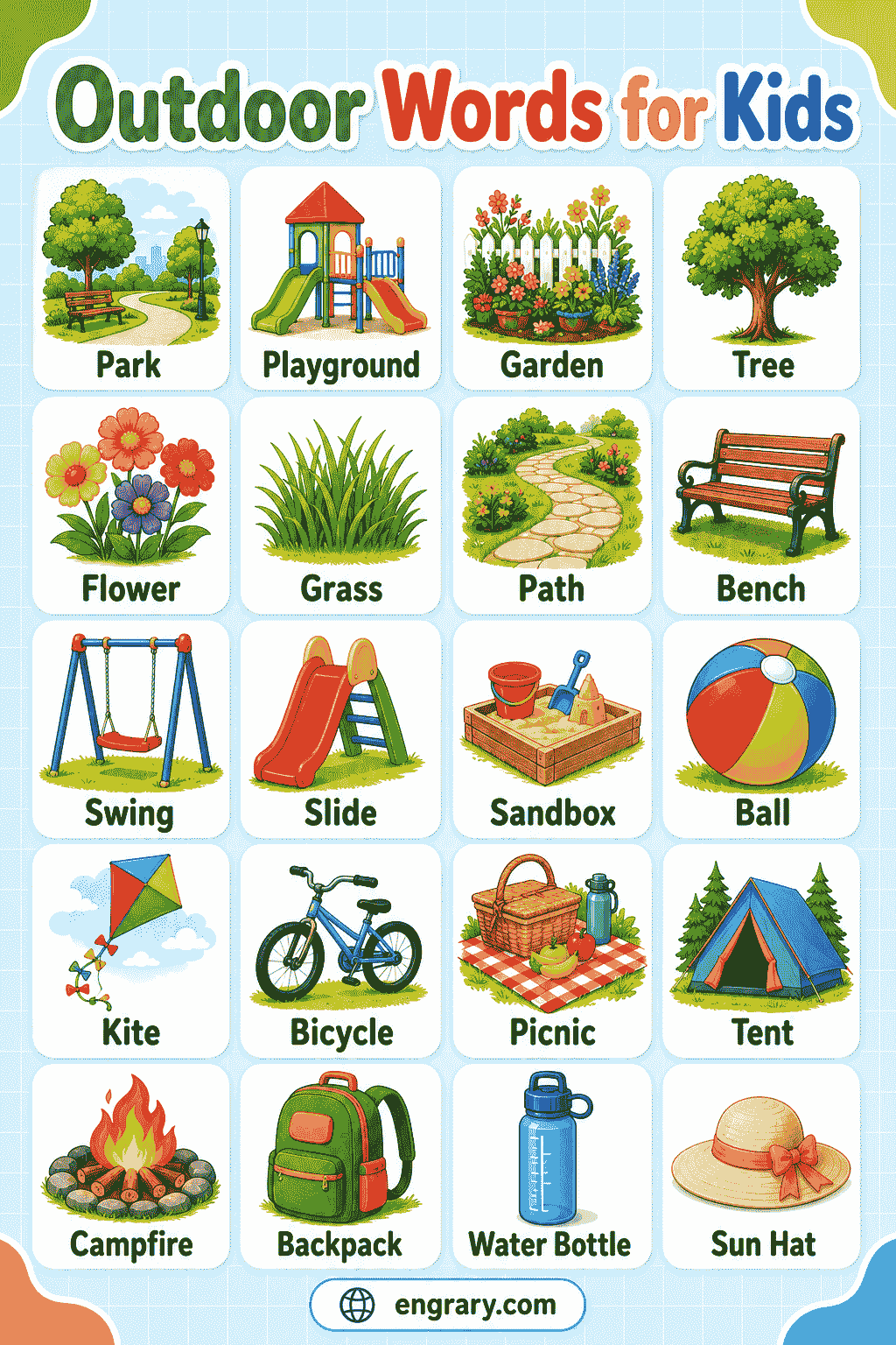 Outdoor Words for Kids Places, Objects, Actions, and Safety