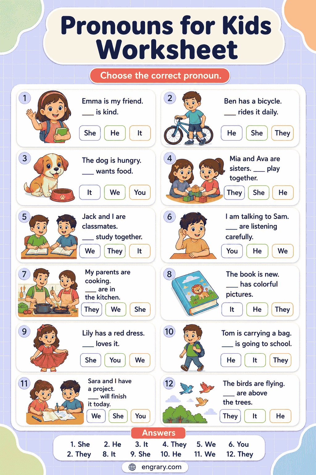 Pronouns Worksheet for Children