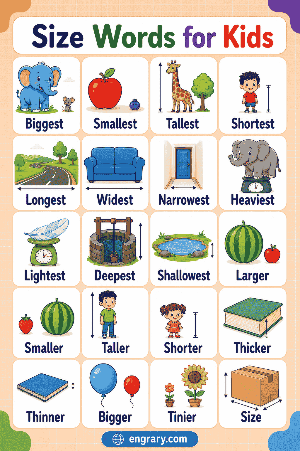Size Vocabulary for Kids Big, Tiny, Tall & Heavy