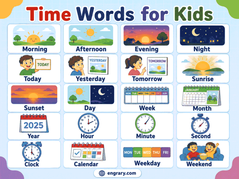 Time Words for Kids Morning, Today, Yesterday & Tomorrow