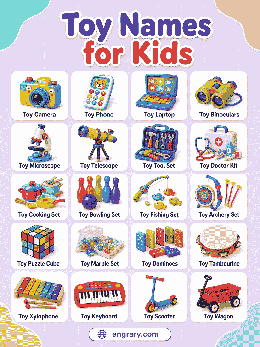Toy Names List for Kids with Meanings and Practice