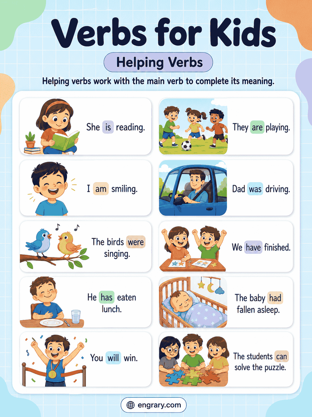 Verb Examples for Kids with Tenses, Rules, and Exercises
