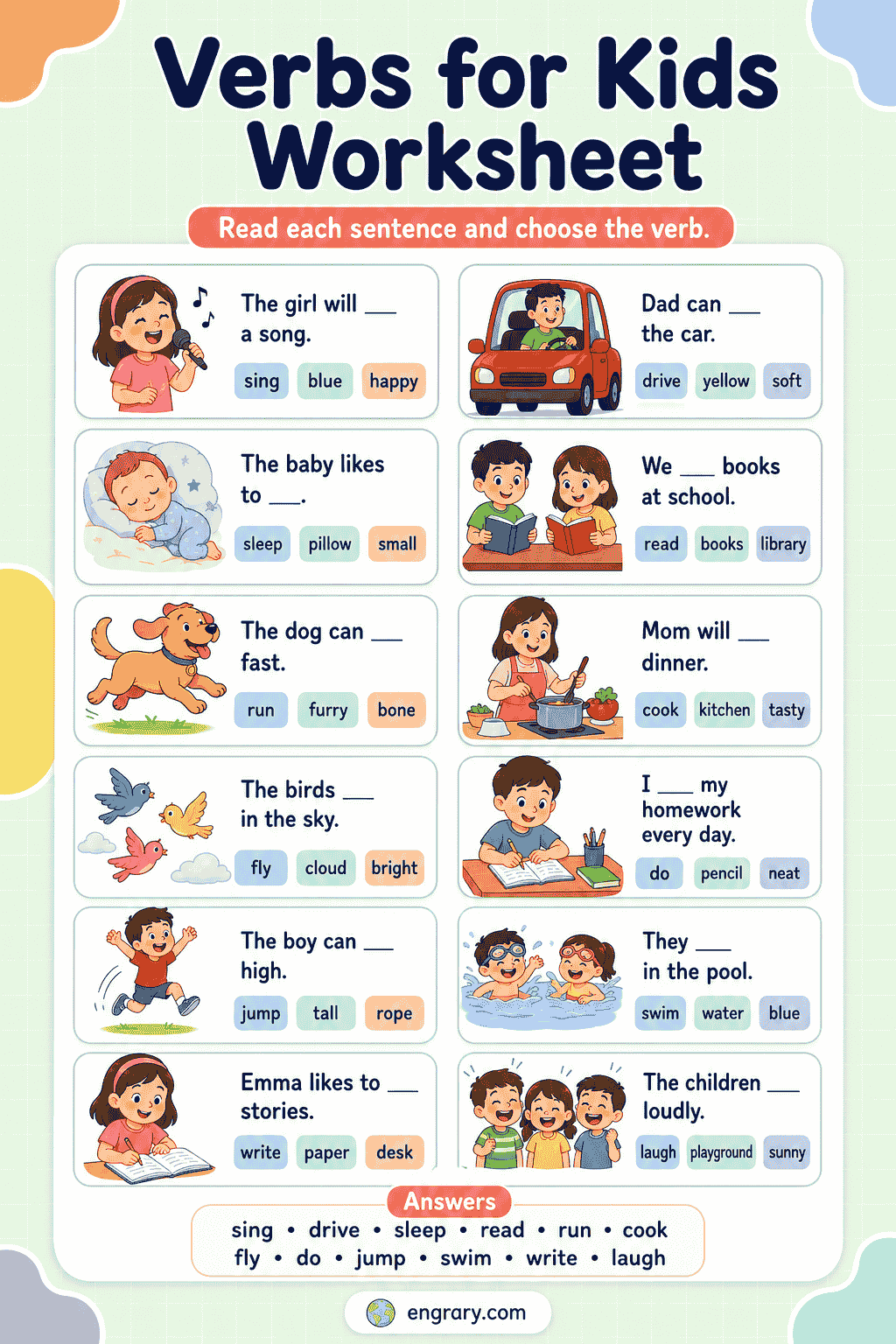 Verbs for kids Worksheet Activities