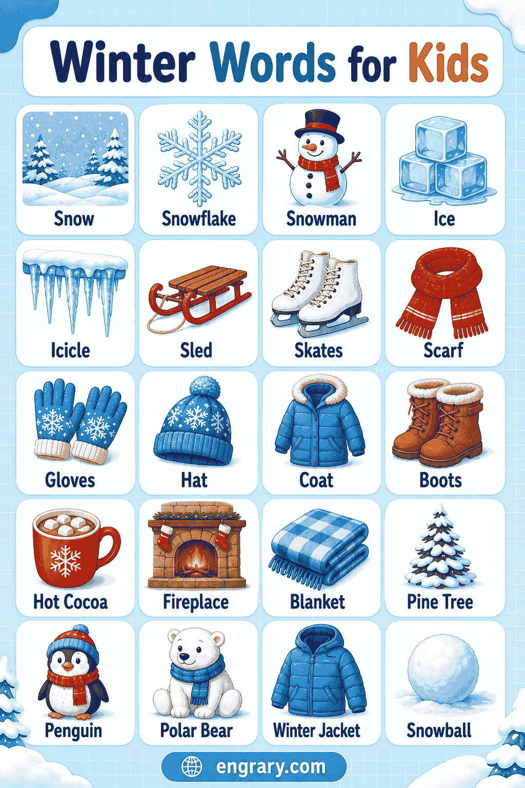 Winter Vocabulary for Kids with Words and Meanings