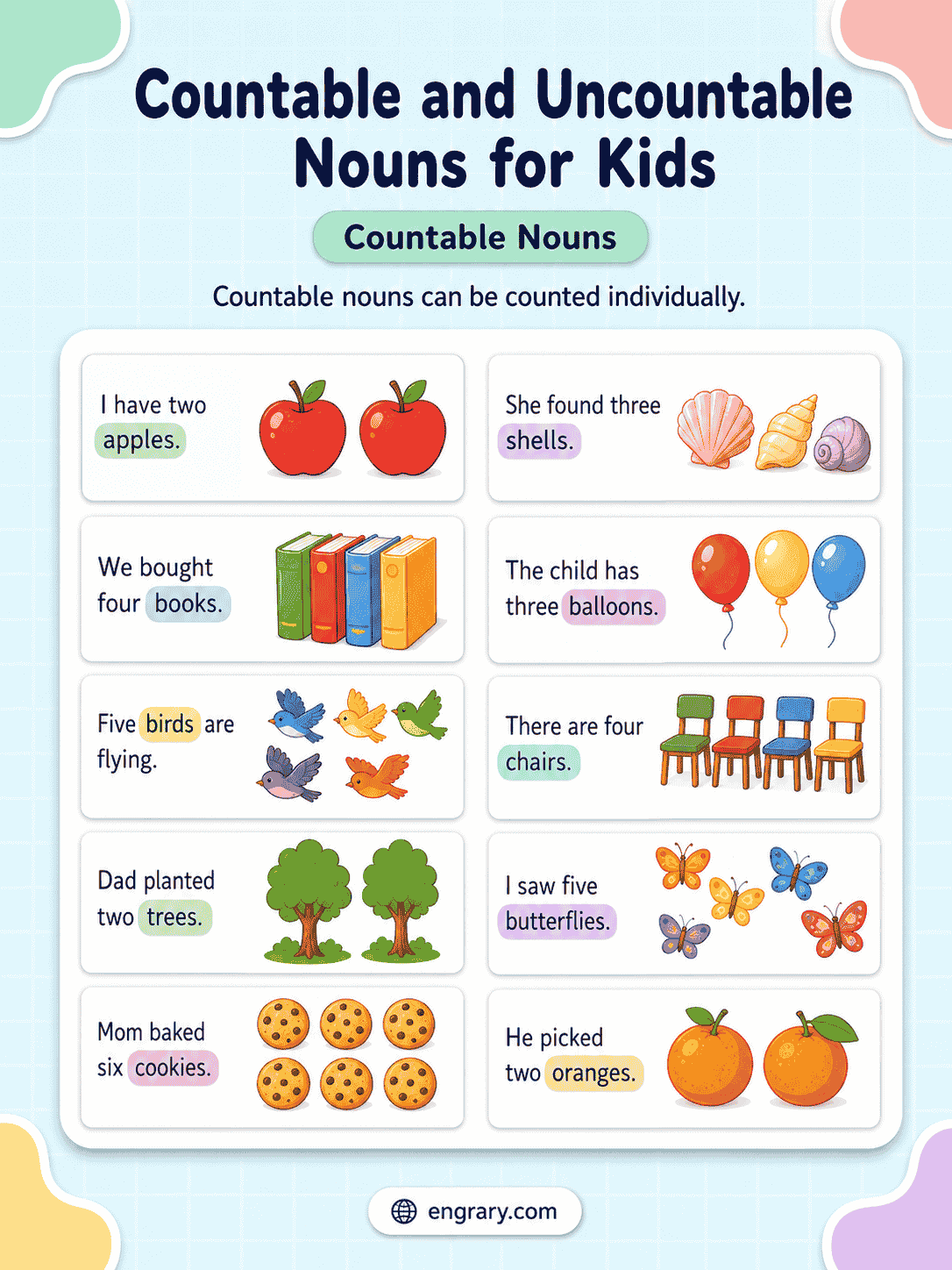 Countable Nouns for Kids in English with Examples  