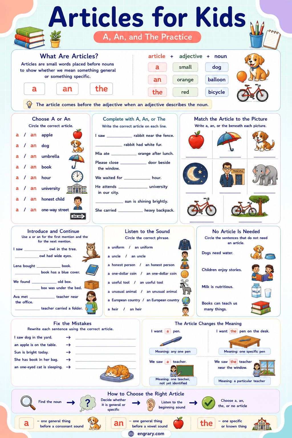 English Articles for Kids with Exercises and Answers