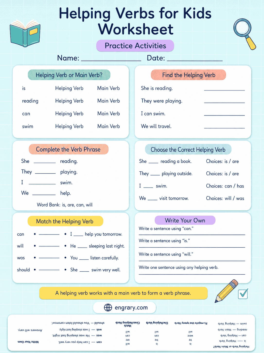 Helping Verbs for Kids With Exercises and Answers