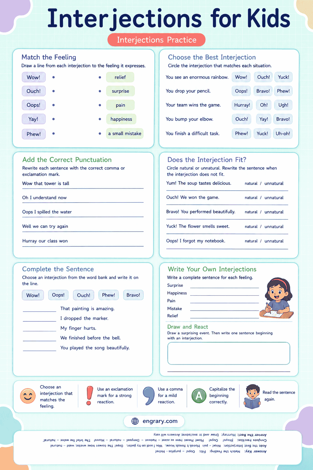 Interjections for Kids with Exercises and Answers