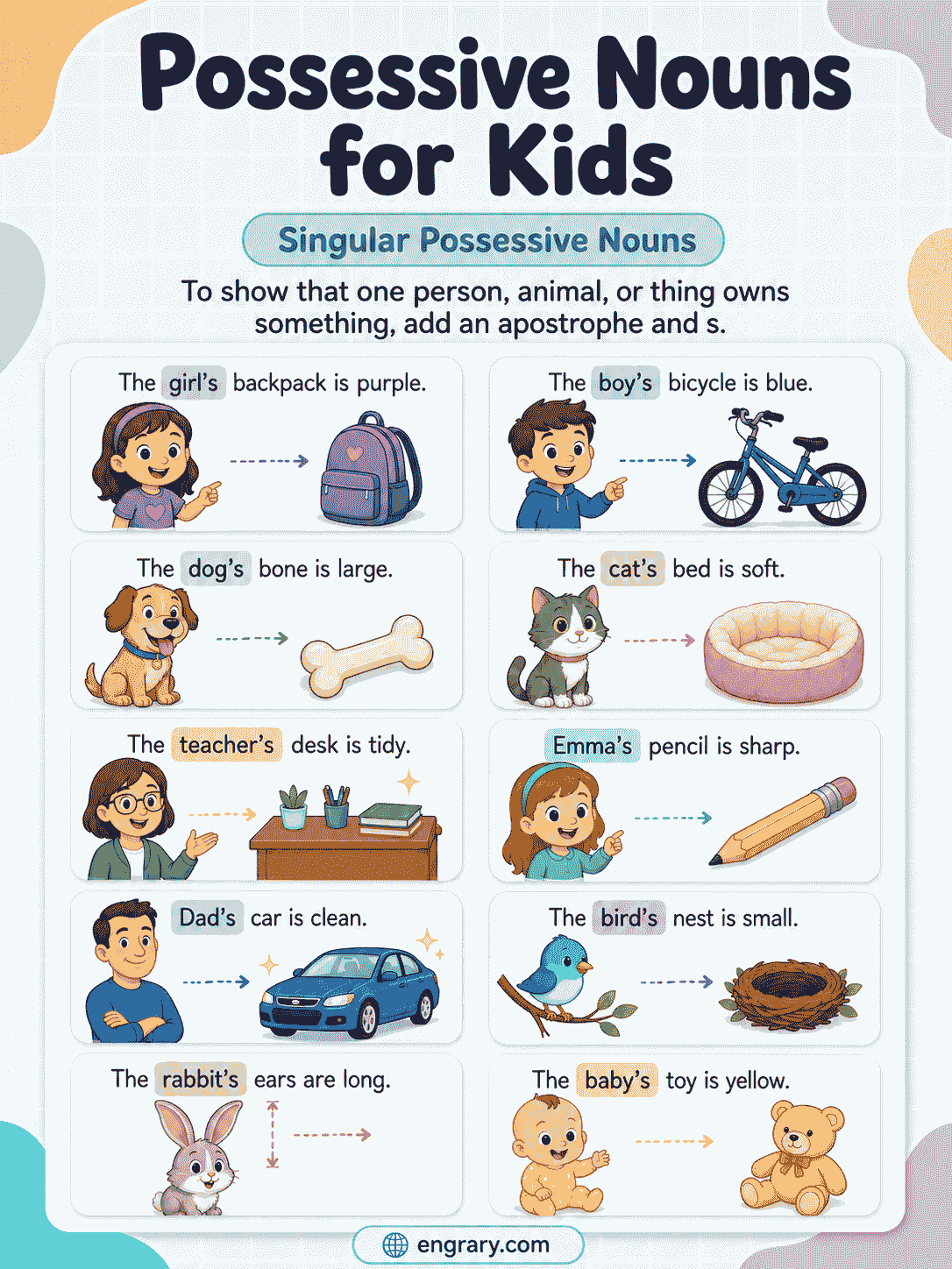 Singular Possessive Noun Rules for Kids with Examples