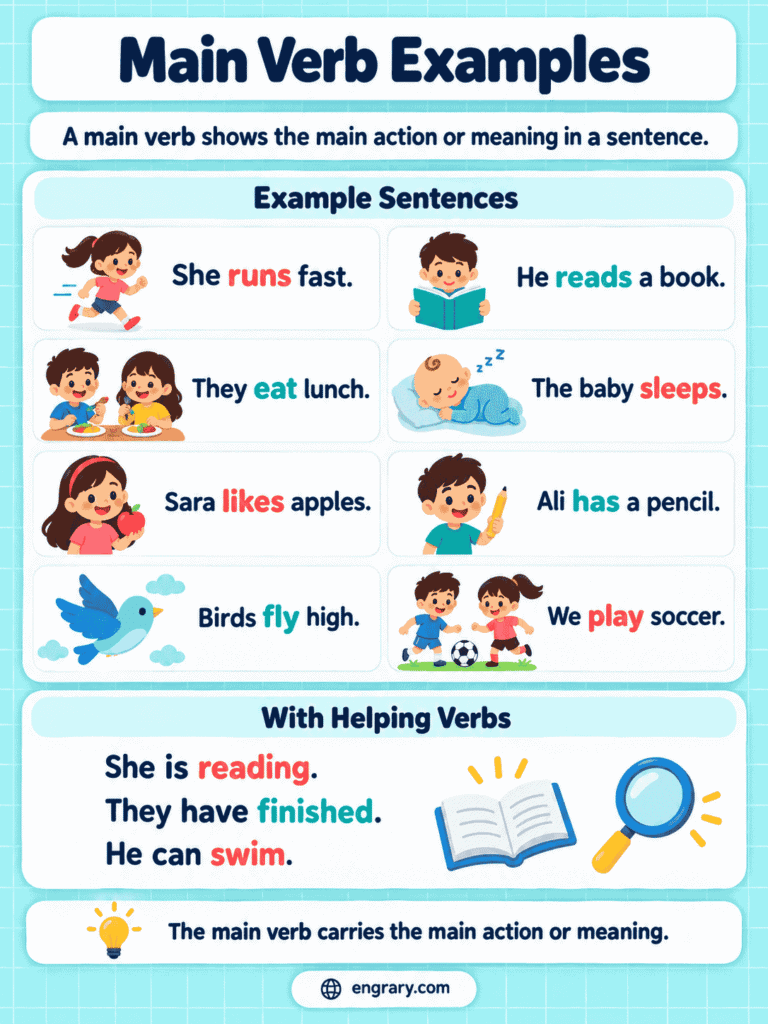 100 Main Verb Examples in Sentences