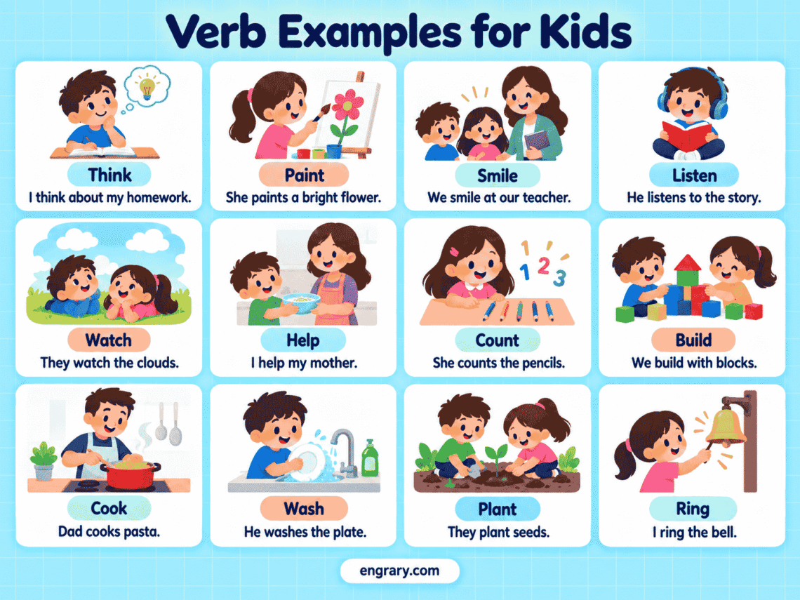 100 Verb Examples for Kids With Sentences