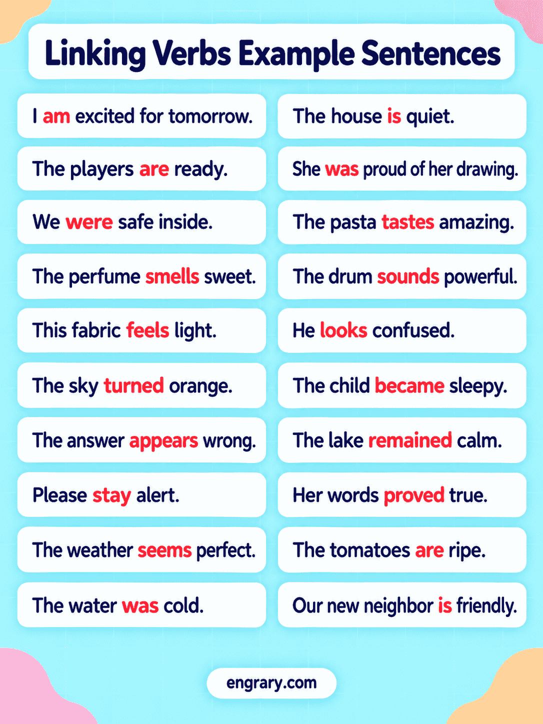 Complete Linking Verbs Examples With Sentences