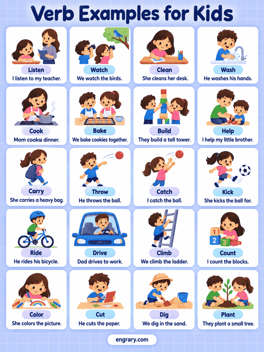 Easy English Verb Examples for Kids