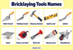 50+ Bricklaying Tools Names with Pictures and Uses